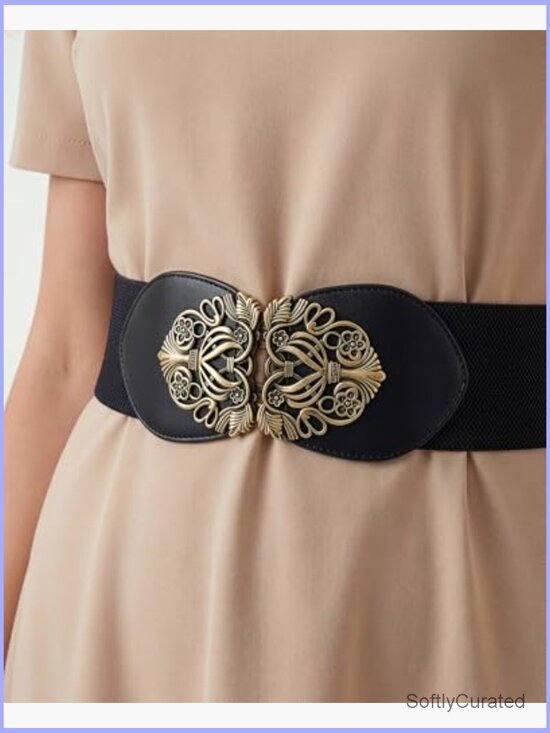 3 Inch Wide Waspie Elastic Vintage Buckle Waist Belt main image 5